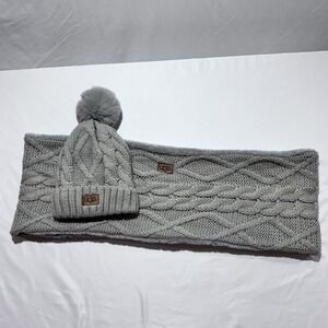 UGG Cable Knit Beanie & Infinity Scarf Set Light Gray / Light Taupe